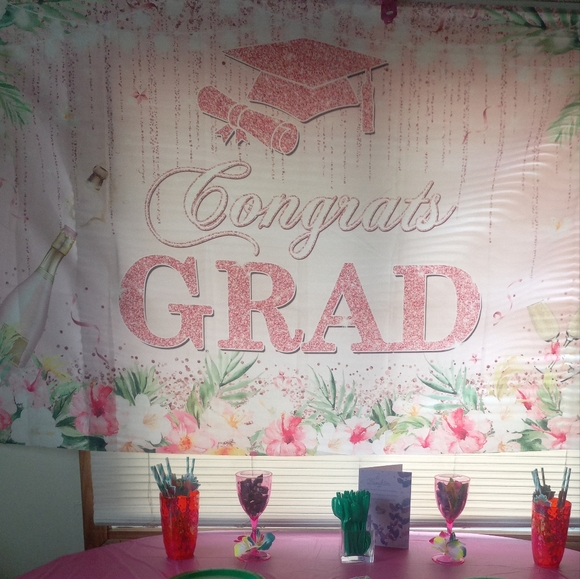 Pink Floral Graduation Backdrop - Picture 4 of 4